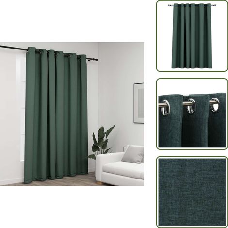 Rideau occultant Aspect de lin avec œillets Vert 290x245 cm - Rideaux Occultants - Rideaux Verts - Rideaux Lin - Décoration Intérieure - Intimité (1/5)