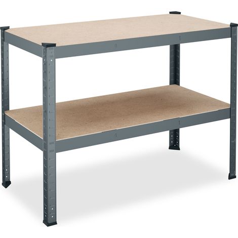Relaxdays Werkbank, 150kg, HxBxT: 90x120x60 cm, 2 verstellbare Ebenen, Werktisch, Stahl & MDF, Werkstattregal, anthrazit