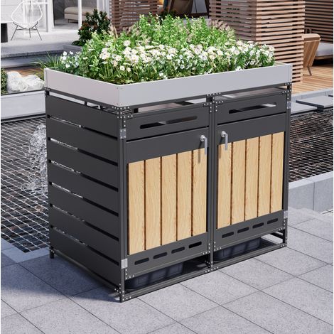 Meuble de rangement extérieur avec bac à fleurs, 2 compartiments, 131 x 79 x 120 cm, noir DESVIAE (1/5)