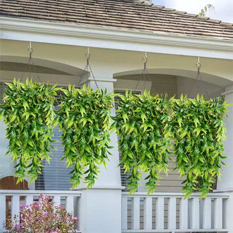 4 plantes artificielles suspendues, fausses feuilles suspendues pour décoration murale, jardin, mariage, intérieur ou extérieur (1/5)