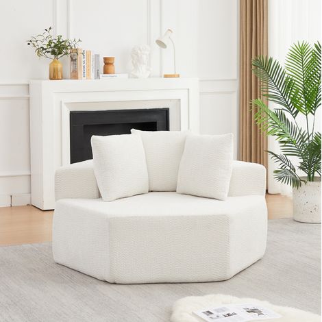 Poltrona singola modulare esagonale in chenille beige con 3 cuscini OKWISH (1/5)