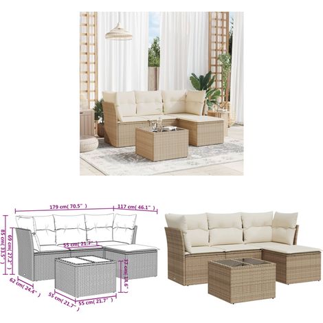5-tlg. Garten-Sofagarnitur mit Kissen Beige Poly Rattan - Gartenmöbel Set - PE-Rattan Möbel - Outdoor Sofa - Esstisch - Lounge Garnitur - Home & Living (1/3)