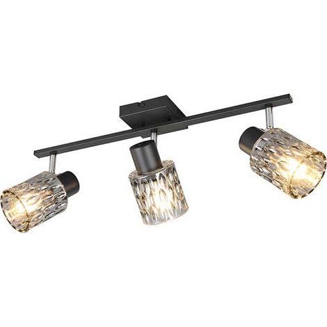 Deckenlampe Deckenleuchte verstellbar Metall schwarz matt Glas rauchfarben L55cm