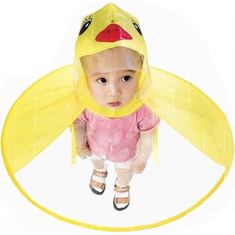 Imperméable enfant canard avec chapeau parapluie - Vêtements de pluie imperméables style OVNI pour petits garçons et filles (Jaune)-S (1/5)