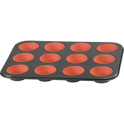 Form MagicHome, zum Backen, für 12 Muffins, Blech, mit Silikonformen, 35x26,5x3 cm