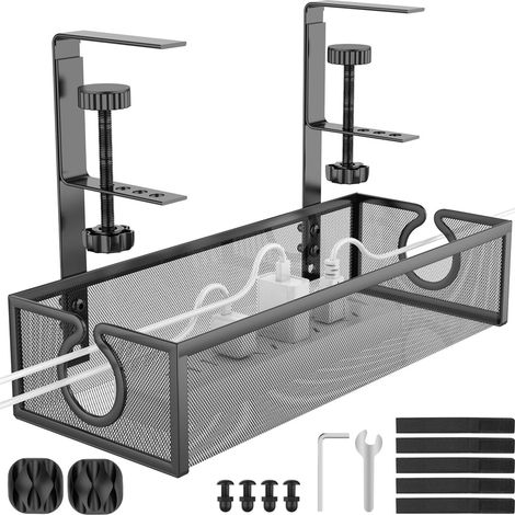 Kit de Gestion de câbles pour Bureau – Installation sous Le Bureau, multiprises et Blocs d’Alimentation,Organiseur de câbles(Noir) (1/5)