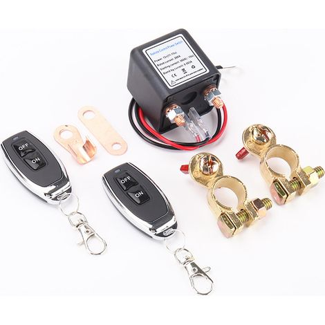 Interruptor de desconexión de batería remoto, interruptor de desconexión de batería de coche, interruptor de apagado con terminal de cobre y control remoto (12 V, 200 A). (1/5)