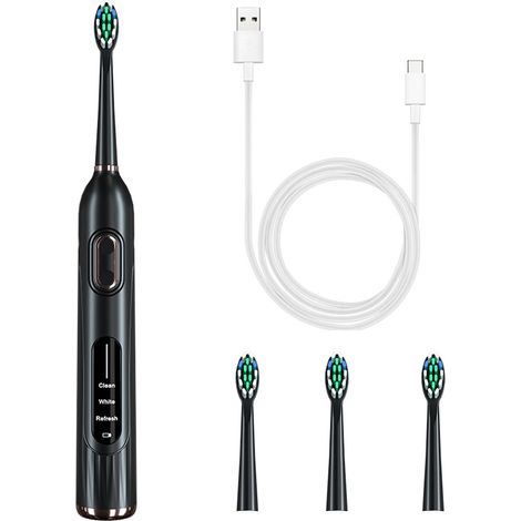 Brosse à dents électrique, 36000 oscillations / min, 3 modes, résistant à l'eau, conception ergonomique, 4 têtes incluses, noir (1/5)