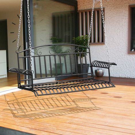 Outsunny 2-Sitzer-Hängebank, Metall-Gartenschaukel, Maße: 137 x 58 x 52 cm (L x B x H), Schwarz