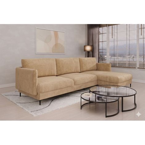 Ecksofa Designersofa HELMER MAX Stoff Vibe Beige Ottomane Rechts