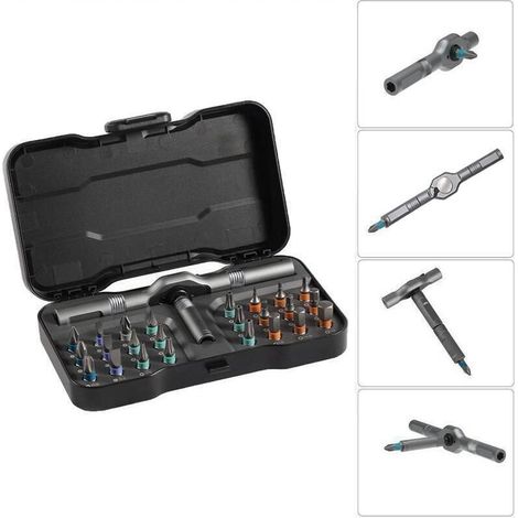 Ensemble de tournevis à cliquet magnétique rotatif 24 en 1 Outil de réparation multifonction avec manche amovible pour le bricolage et l'usage professionnel. (1/5)