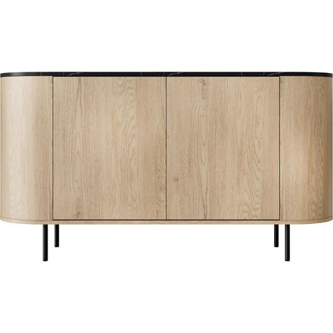 Aparador Comfivo Livtena, Mármol negro + Negro, 75x139cm, Número de puertas: 040cm, Aglomerado laminado, MDF