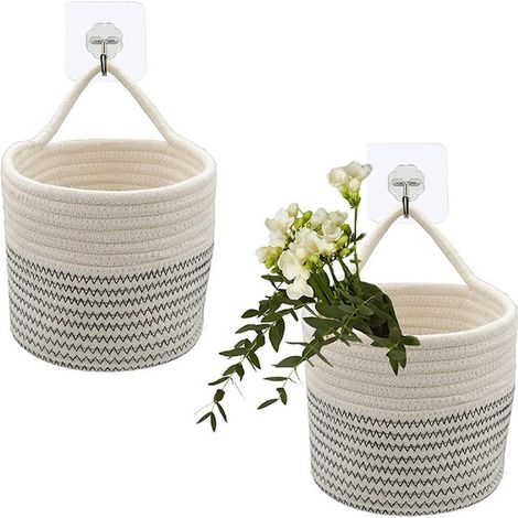 Panier suspendu en corde de coton, pot de fleurs mural, rangement décoratif pour couvertures, linge, chambre, salon, décoration pour pépinière (1/5)