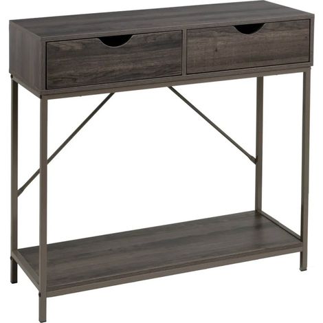 Console d'entrée en bois et métal gris 2 Tiroirs 80x30x75cm (1/5)