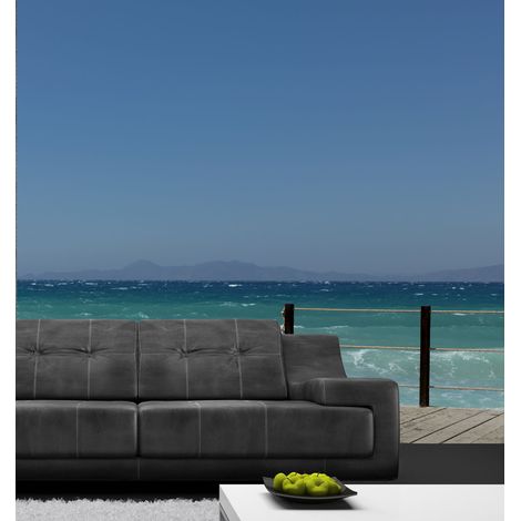 Papier peint 250x270cm, Promenade sur la plage, Bord de mer, Vagues blanches - Photo panoramique (1/4)