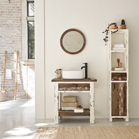 Meuble de salle de bain en bois recyclé 80 cm (1/5)