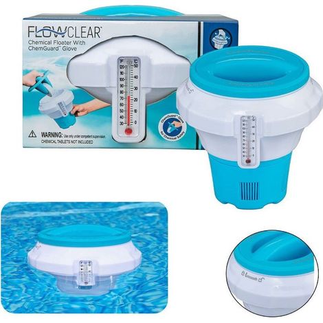TRADE SHOP - Dispenser Dosatore Galleggiante Pastiglie Cloro Medio Termometro Piscina 58701 - (1/3)