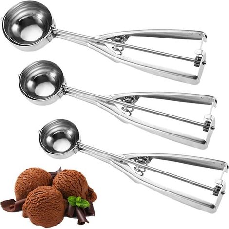 Set di 3 palette per gelato, Ø 6 cm, paletta per gelato in acciaio inox per palline di gelato, cucchiaio per gelato, cucchiaio porzionatore, cucchiaio per ciambelle, paletta per gelato (1/5)
