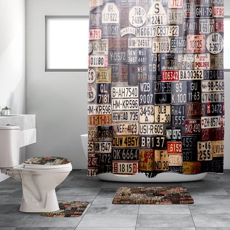 4-teiliges Badezimmer-Set, 180 cm x 180 cm Duschvorhang im Antik-Stil (1/5)
