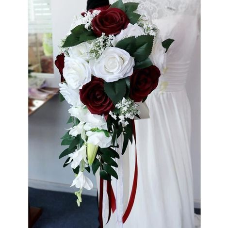 Mariée Bouquet Rose Fleurs Artificielle Mariage Demoiselle d\'Honneur Fille Fleur Mariage Décor blanc vin rouge L44363 (1/4)
