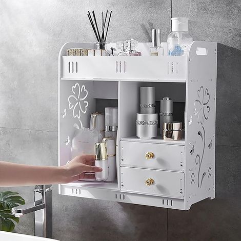 TrAdE Shop Traesio - Armadietto Mobile Da Parete Bianco Per Cosmetici Medicinali Organizer Bagno Con Cassetti -