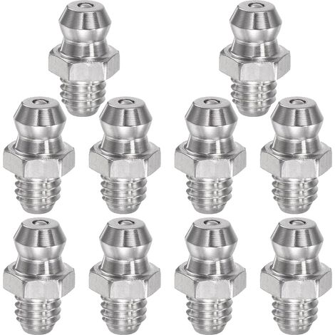 10Pcs Graisseur a Visser, M6 x 1MM Graisseur Droit en Acier Inoxydable 304,Graisseur M6,Accessoires Pistolet à Graisse,Tête de Graisseur Droite pour Auto Moto(Argent) (1/5)