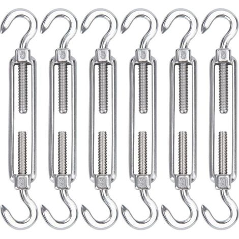 M5 Tendeur Cable Acier Inoxydable, Lot 6 Tendeur de Fil Crochet et Crochet Réglable Gancio di tensione resistente e gancio per cavo in corda Fil à Linge, griglia per installazione parasole