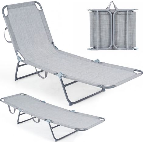 Bain de Soleil Pliante, Transat de Plage avec Dossier & Repose-pied Réglables sur 4 Niveaux, pour Jardin, Bord de Piscine, Charge 150 kg, Gris