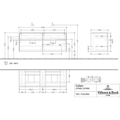 Villeroy & Boch C076B0AH WTUS Collaro C076B0 1400x548x500mm m.