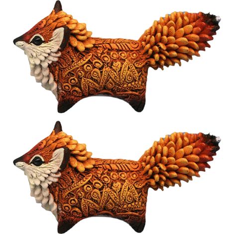 Décoration de Bureau Figurine Résine 2Pcs Renard Totem Mignon Ornement Artisanal Cadeau Fêtes (1/5)