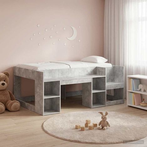 vidaXL Cadre de lit pour enfants avec rangement Gris béton 80 x 160 cm (1/5)