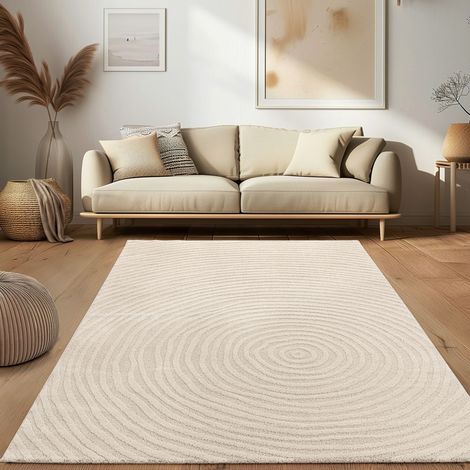 Paco Home Alfombra Salon pelo corto, Scandi abstracto Japandi Boho, efecto 3D, Uni Crema 80x150 cm