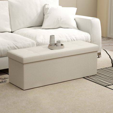 Banc de Rangement Pliable, Longueur 110 cm, Montage Facile, pour Salon, Chambre, Entrée, Crème
