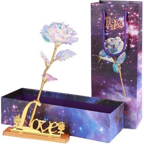 Rose Galaxie, Roses 24 carats en or, Cadeau romantique, Décoration artificielle en plastique-AquaForge (1/5)