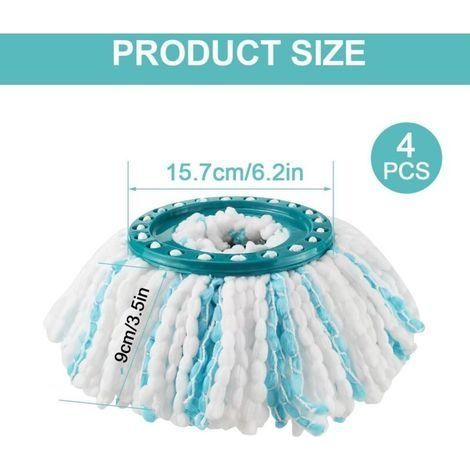 4-teiliges Ersatzkopf-Set für das Leifheit Clean Twist Disc Mop Micro Kit, 2-Faser-System-Moppkopf für Leifheit Mop, Ersatz-Fransenpads, für alle Bodenarten, Schmutzpartikel (1/4)