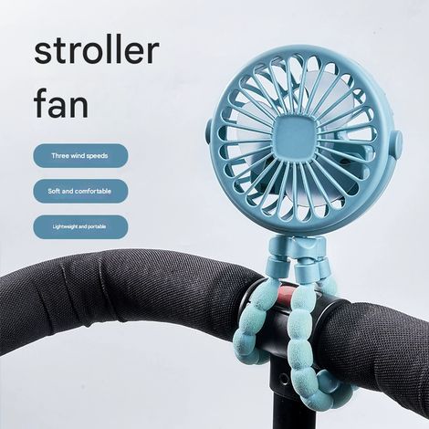 Ventilateur pour poussette, mini ventilateur portable, ventilateur de poche avec veilleuse intégrée, rechargeable par USB, pour voiture/poussette/vélo/camping, bleu-AquaForge (1/5)
