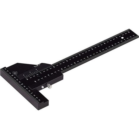 SABIR Règle de Menuiserie,Règle de Traçage Multifonctionnelle pour le Travail du Bois, Règle en forme de T en aluminium, Dispositif de traçage, Outil de mesure de 0-280mm, Mesure précise à 0,02 mm (1/5)
