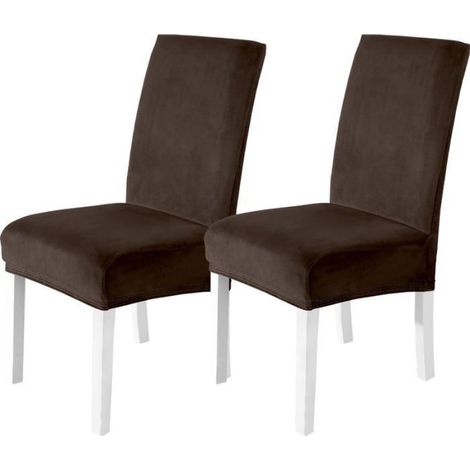 Housse De Chaise Velours 2 Pièces, Universel Housse De Chaise Salle À Manger Extensible, Café (1/5)