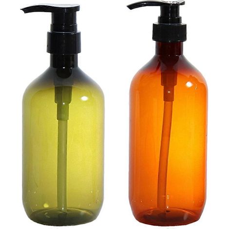 Lot de 2 flacons pompes de voyage vides pour huile de massage, pompes à lotion recyclables, petit distributeur de lotion-19.5X7.5X7.5CM-Green Brown (1/3)