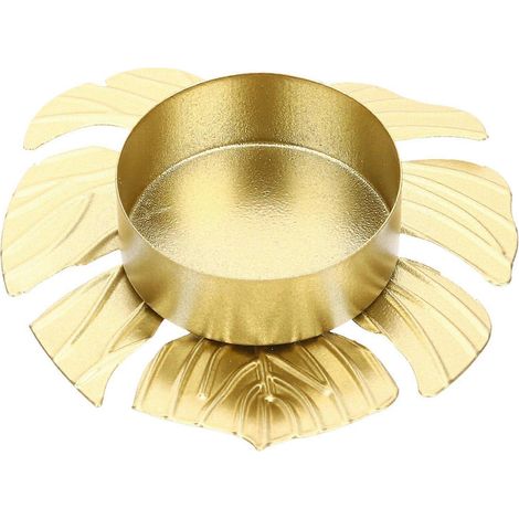 Porte-bougies chauffe-plat, décoration de table (2 pièces), motif feuille en métal, pour une décoration intérieure esthétique lors d'un banquet ou d'un dîner. (1/5)
