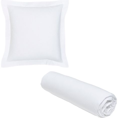 1 drap housse 180x200 cm Coton Bio + 1 taie carrée Blanc Craie (1/5)