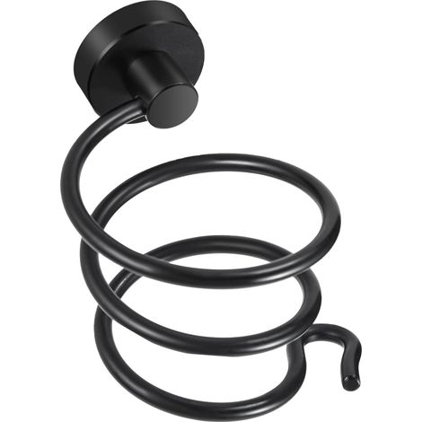 Soporte para secador de pelo en espiral cromado de acero inoxidable plateado, diseño moderno para cocina/baño.