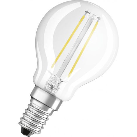 LED-Glühbirne aus klarem Glas, Kugel E14, 2,5W, warmweiß. (1/4)