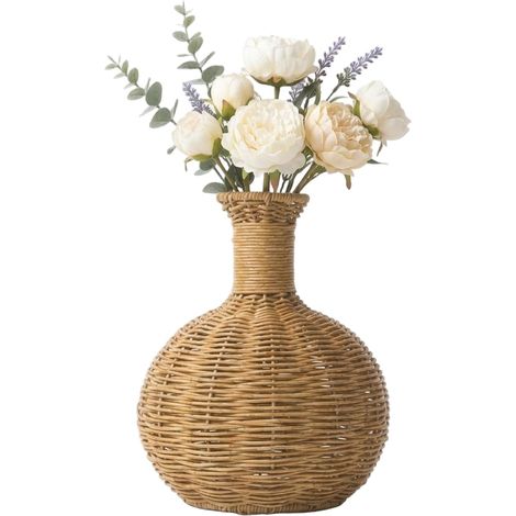 Vases artisanaux en Osier pour Fleurs – Vase en rotin avec Texture Naturelle, décoration d'intérieur bohème pour Table, étagère, Salon (1/5)