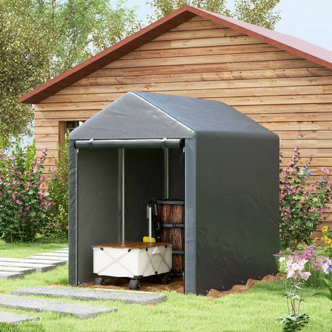 1,2 x 1,8 m Gartenhäuschen/Geräteschuppen, tragbarer Schuppen mit Rolltor für Motorrad, Fahrrad, Gartengeräte