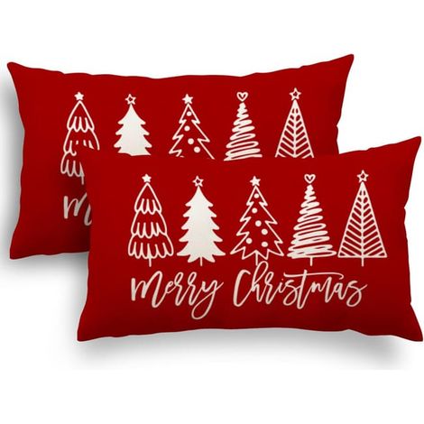 Funda de cojín navideña 30x50 Juego de 2 fundas de cojín 30x50 Papá Noel y renos Funda de almohada decorativa de algodón y lino para decoración navideña (1/5)