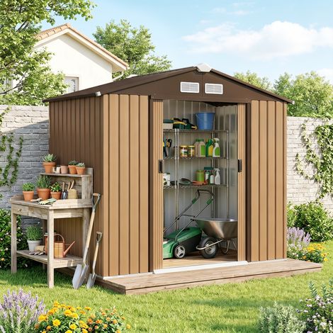 Abri de jardin de 2,5 m² – abri à outils avec kit de fondation – abri avec porte verrouillable – tôle d'acier couleur kaki (1/5)