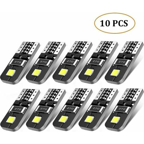 Ampoule Led T10 - 12 V - 6000 K - Compatible W5W 2825 194 168 - Éclairage Intérieur Voiture - Lot De 10