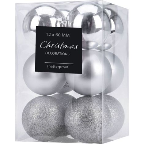 Set de 12 boules de Noël argentées - 6cm (1/3)