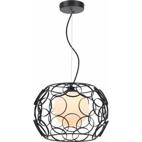 Suspension noire industrielle boule verre Coolio E27 60W
